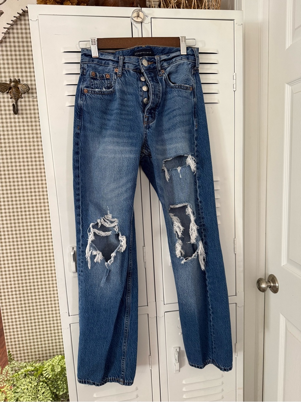 Aeropostale Distressed Medium Blue Straight Leg Jeans